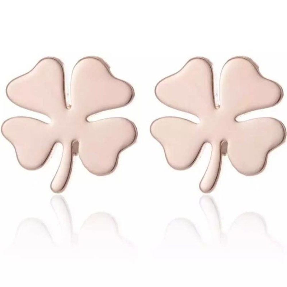 Rose Gold Four Leaf Clover Earrings Stainless Steel